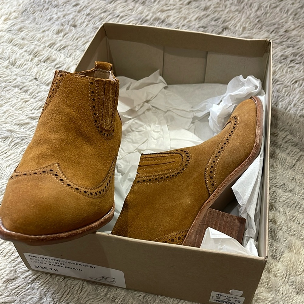 MADEWELL The Grayson Brogue Chelsea Boot Size 7.5 Western Boho amber brown